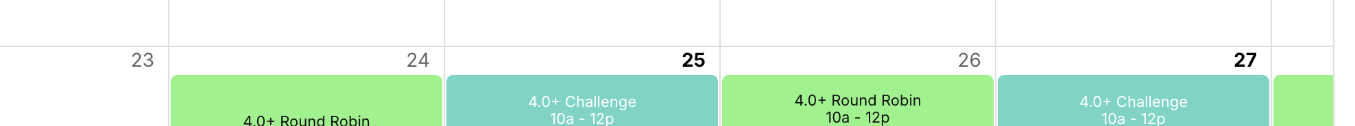 Calendar dates with the 25th and 27th in bold